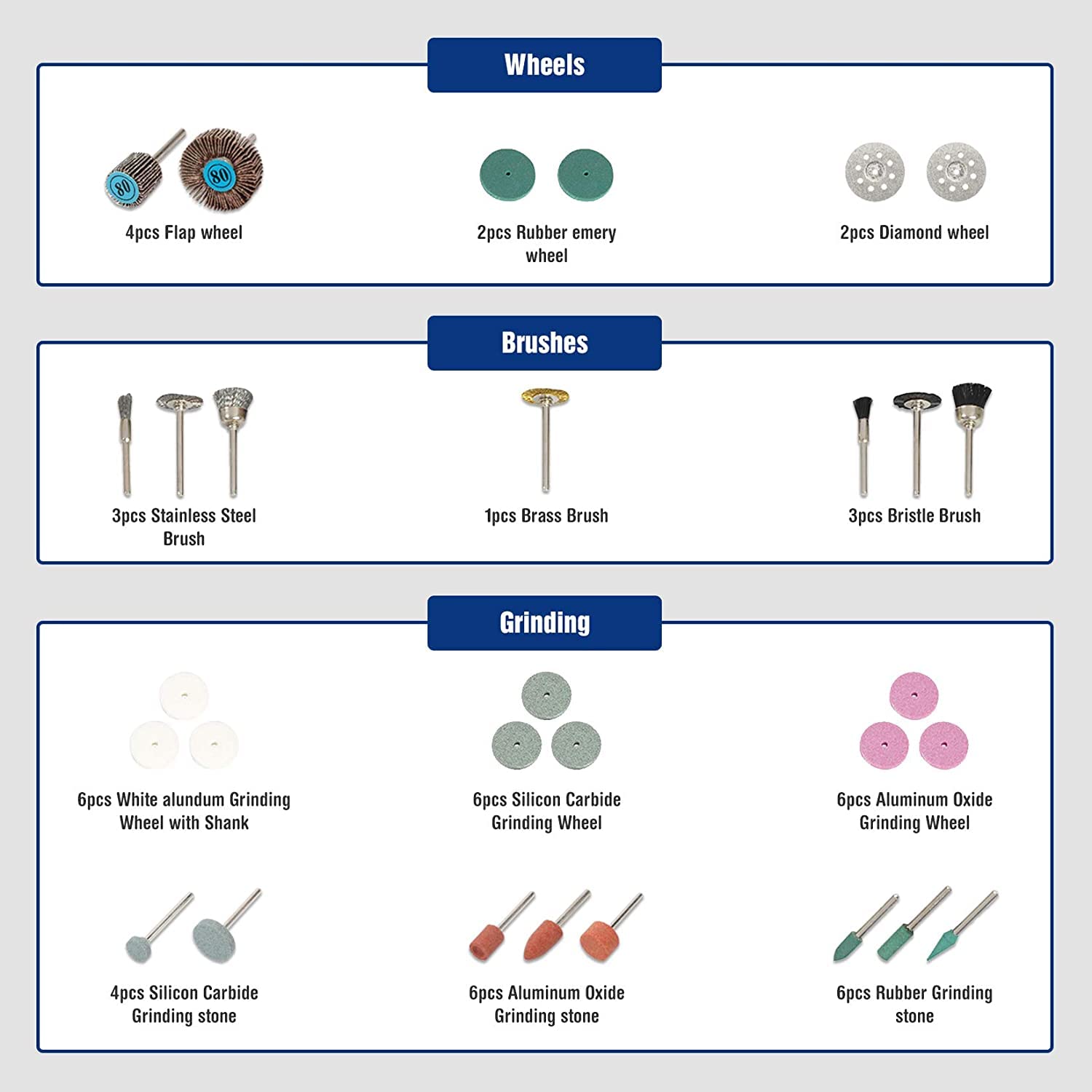 Diamond wheels and drill bits for precise material work.