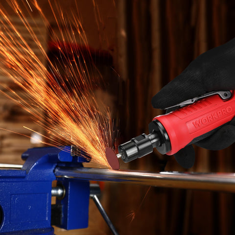 WORKPRO die grinder applications include welding prep, cutting, polishing, and deburring.