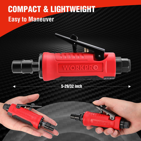WORKPRO die grinder with one-eighth-inch collet for extended bit options.