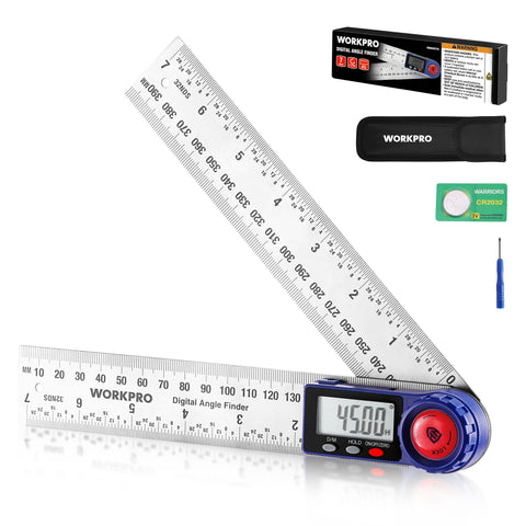 WORKPRO digital angle finder with 7-inch LCD display for quick, accurate readings