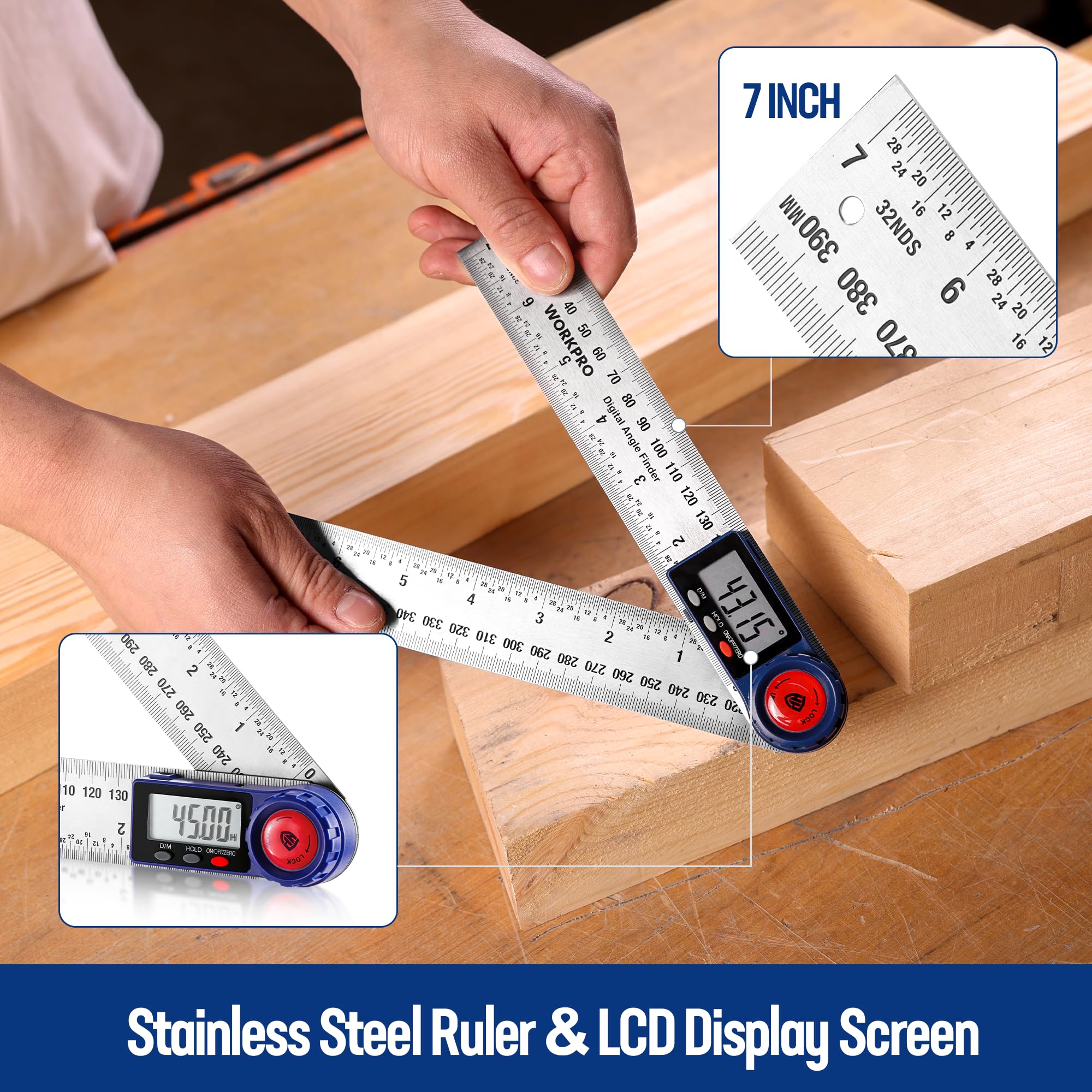 WORKPRO digital angle finder with lock and hold for stable marking