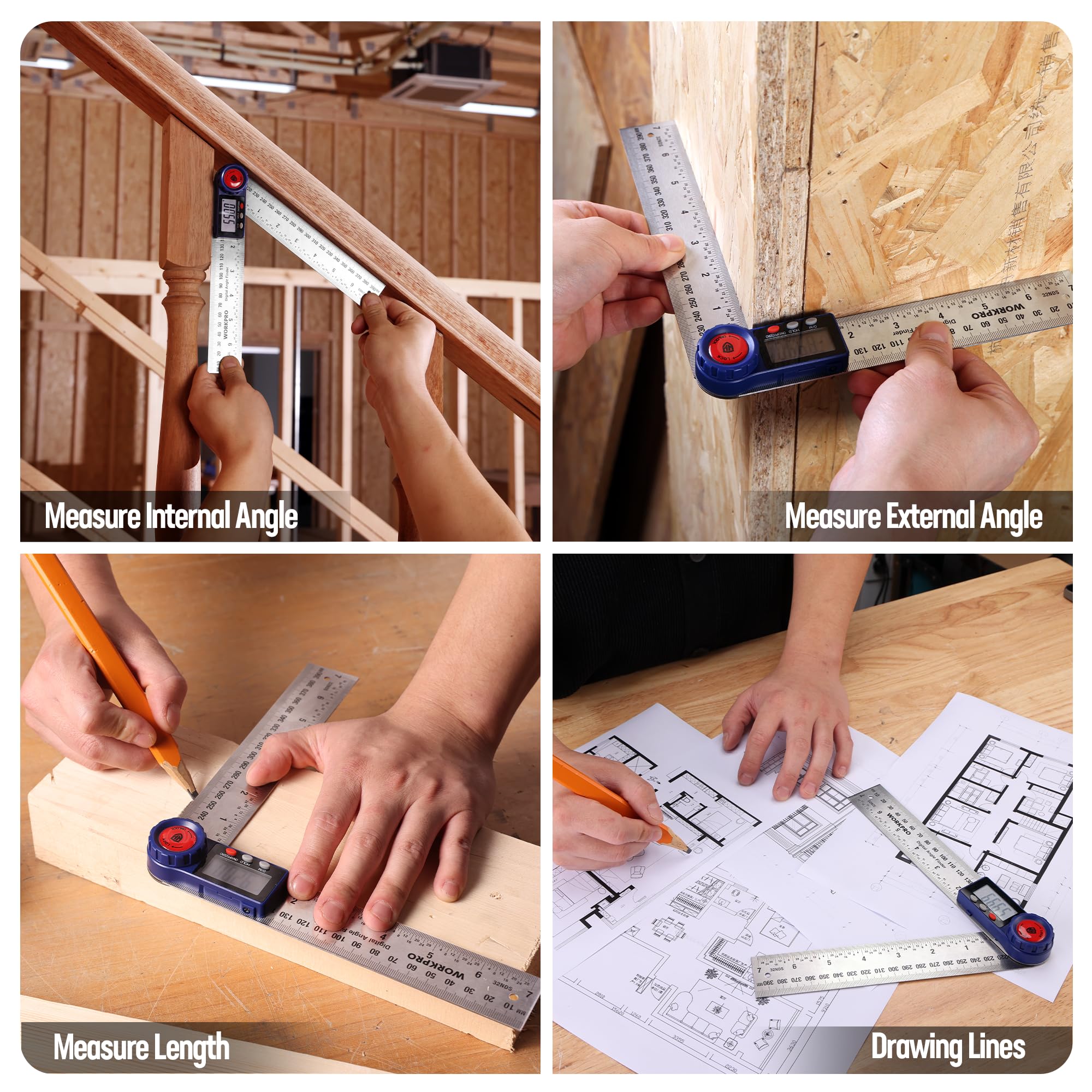 WORKPRO digital angle finder with Oxford pouch for on-site protection and storage