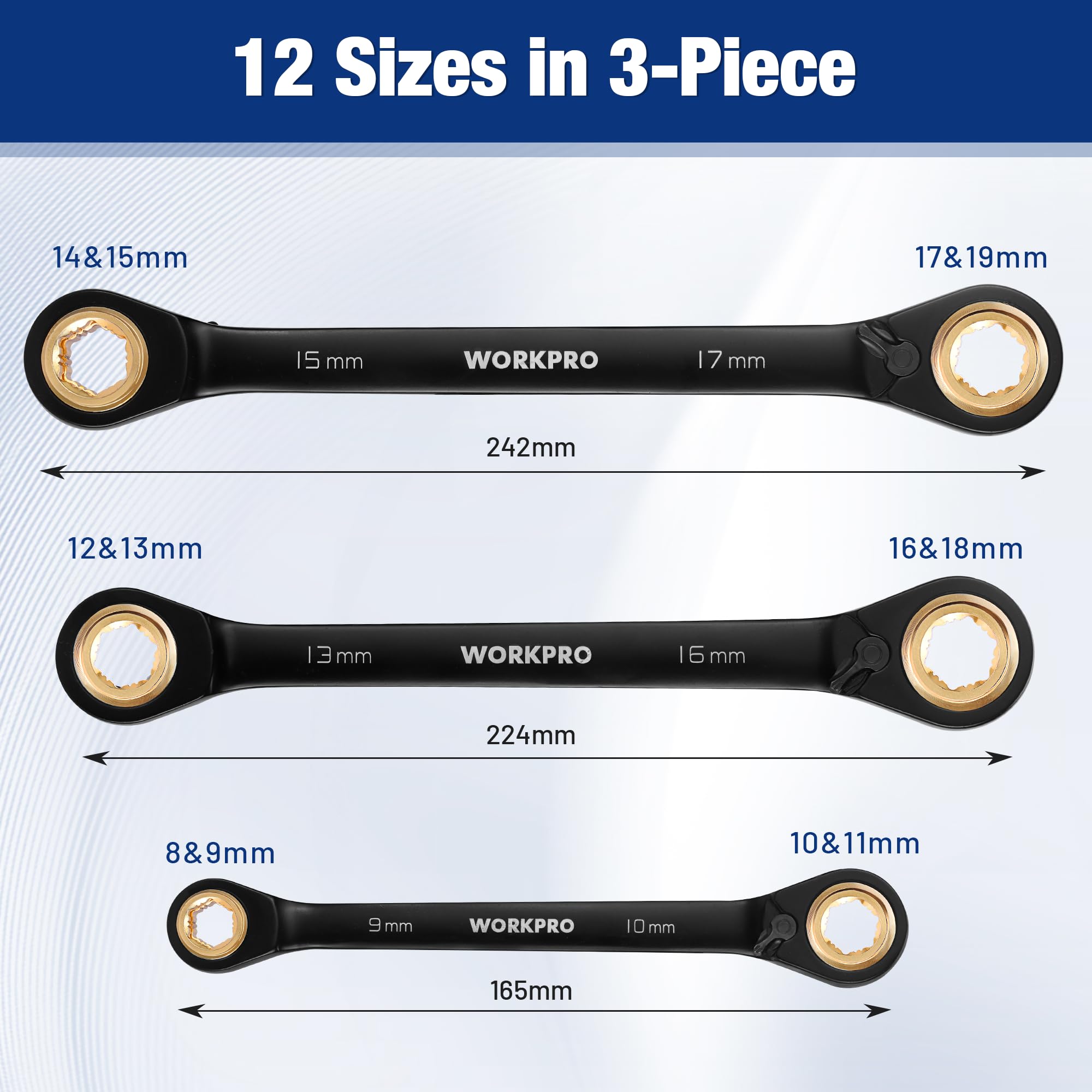 WORKPRO double box-end wrench with easy direction toggle for quick adjustments