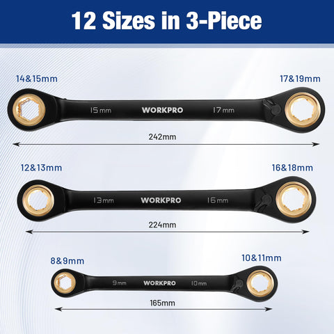 WORKPRO double box-end wrench with easy direction toggle for quick adjustments