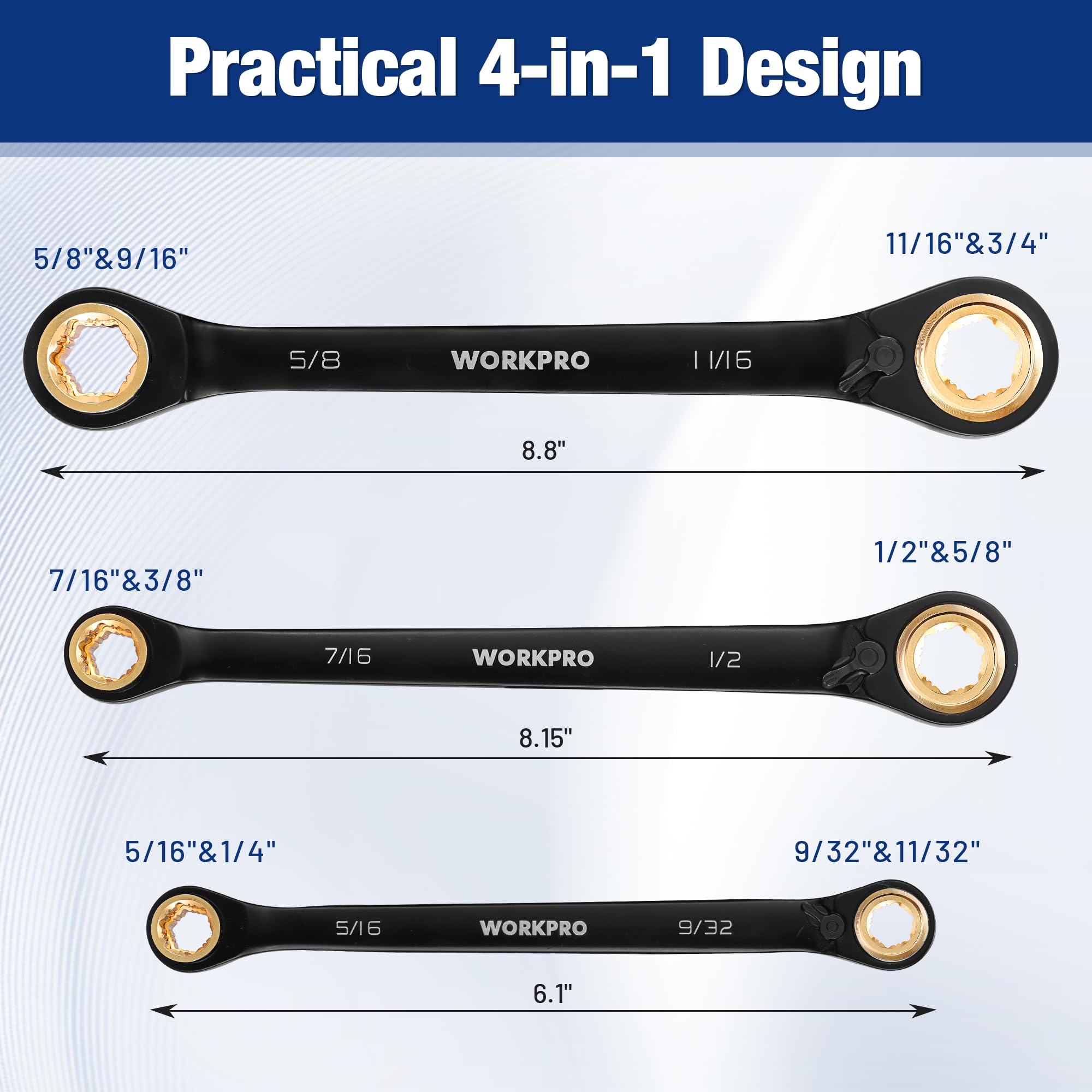WORKPRO double box-end wrench with quick direction toggle for fast changes