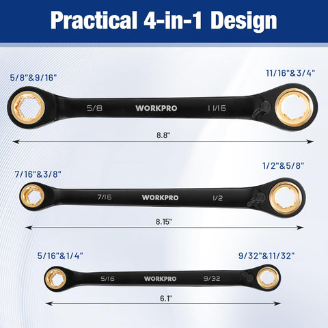WORKPRO double box-end wrench with quick direction toggle for fast changes