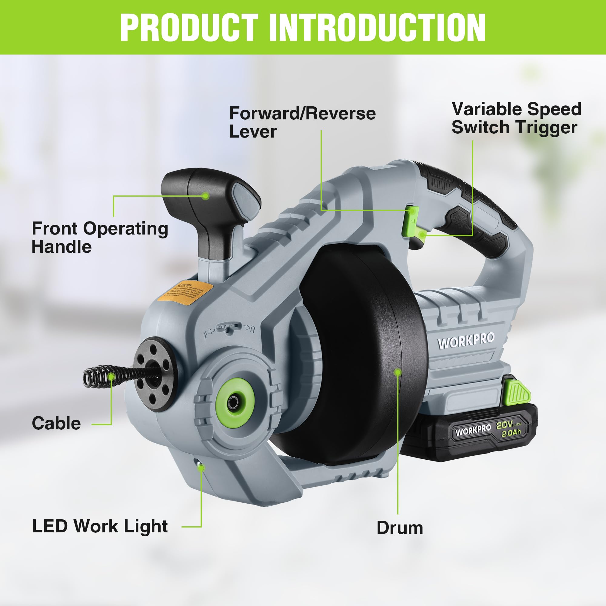 WORKPRO drain-port keeps the drum clean and dry during operation.