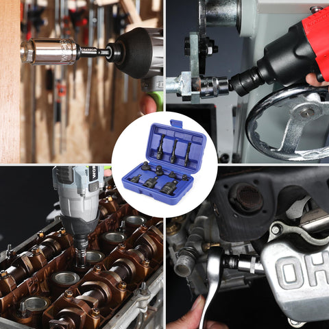 WORKPRO drill adapters 1/4, 3/8, 1/2 enable quick bit changes.