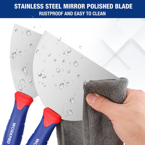 WORKPRO drywall knife set with a 12-inch blade for fast coverage.