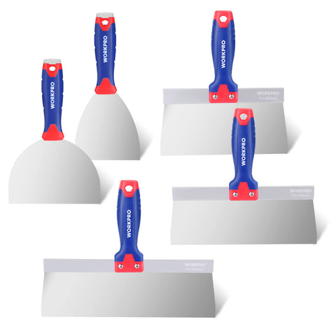 WORKPRO drywall knife set with a 4-inch blade for precise patching.