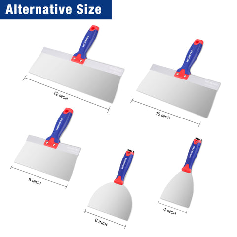 WORKPRO drywall knife set with a 6-inch blade for wider putty application.