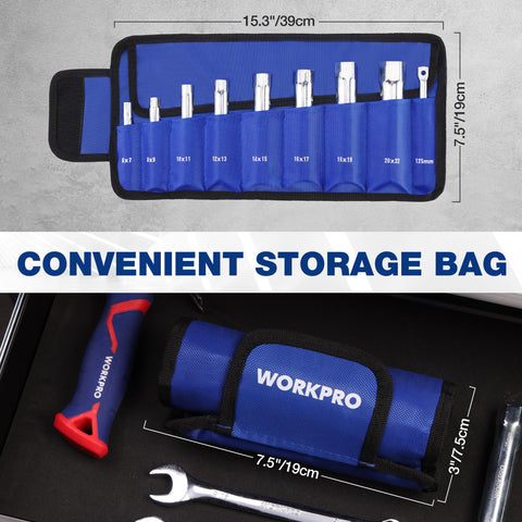Workpro dual-head socket wrench offers two sizes in one tool