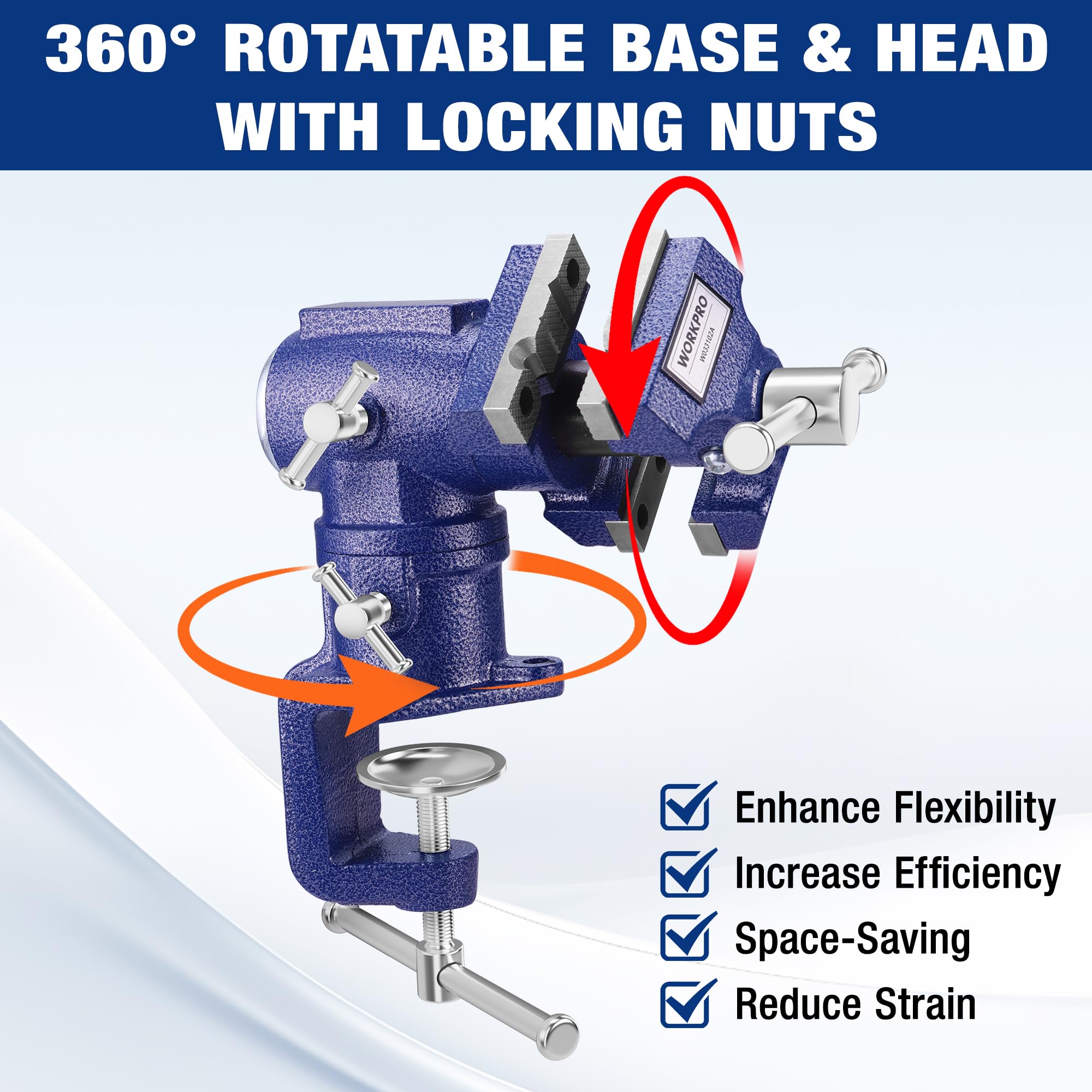 WORKPRO Dual Jaws Table Vise with 1.5-inch jaw for delicate, precise holds