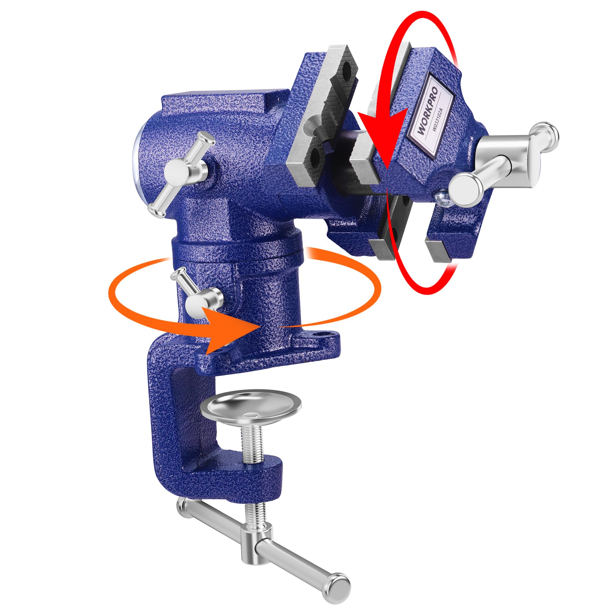 WORKPRO Dual Jaws Table Vise with 2.5-inch jaw secures larger workpieces