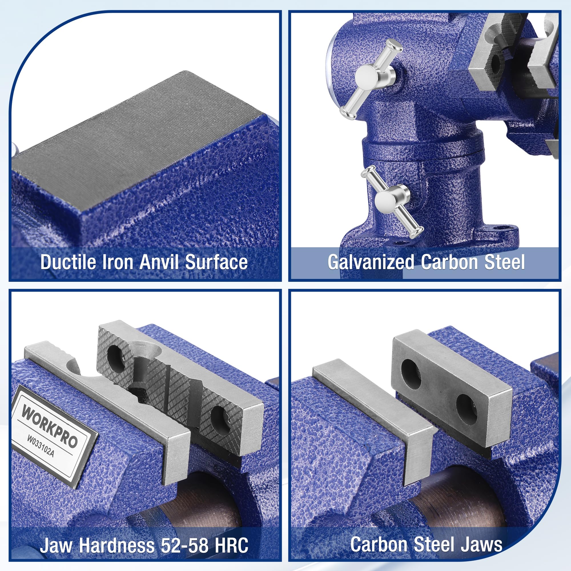 WORKPRO Dual Jaws Table Vise ductile iron body for durability