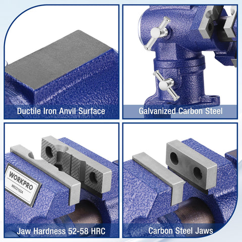 WORKPRO Dual Jaws Table Vise ductile iron body for durability