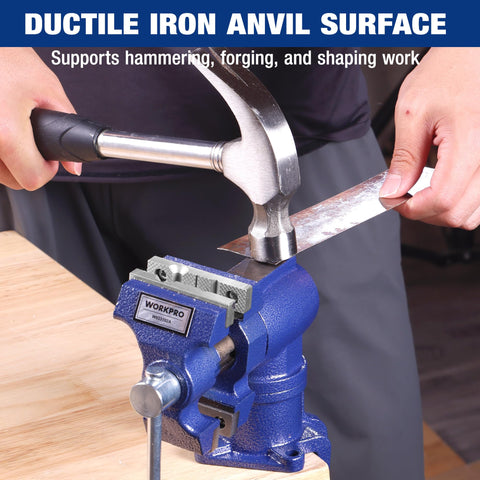 WORKPRO Dual Jaws Table Vise hardened jaws for reliable gripping