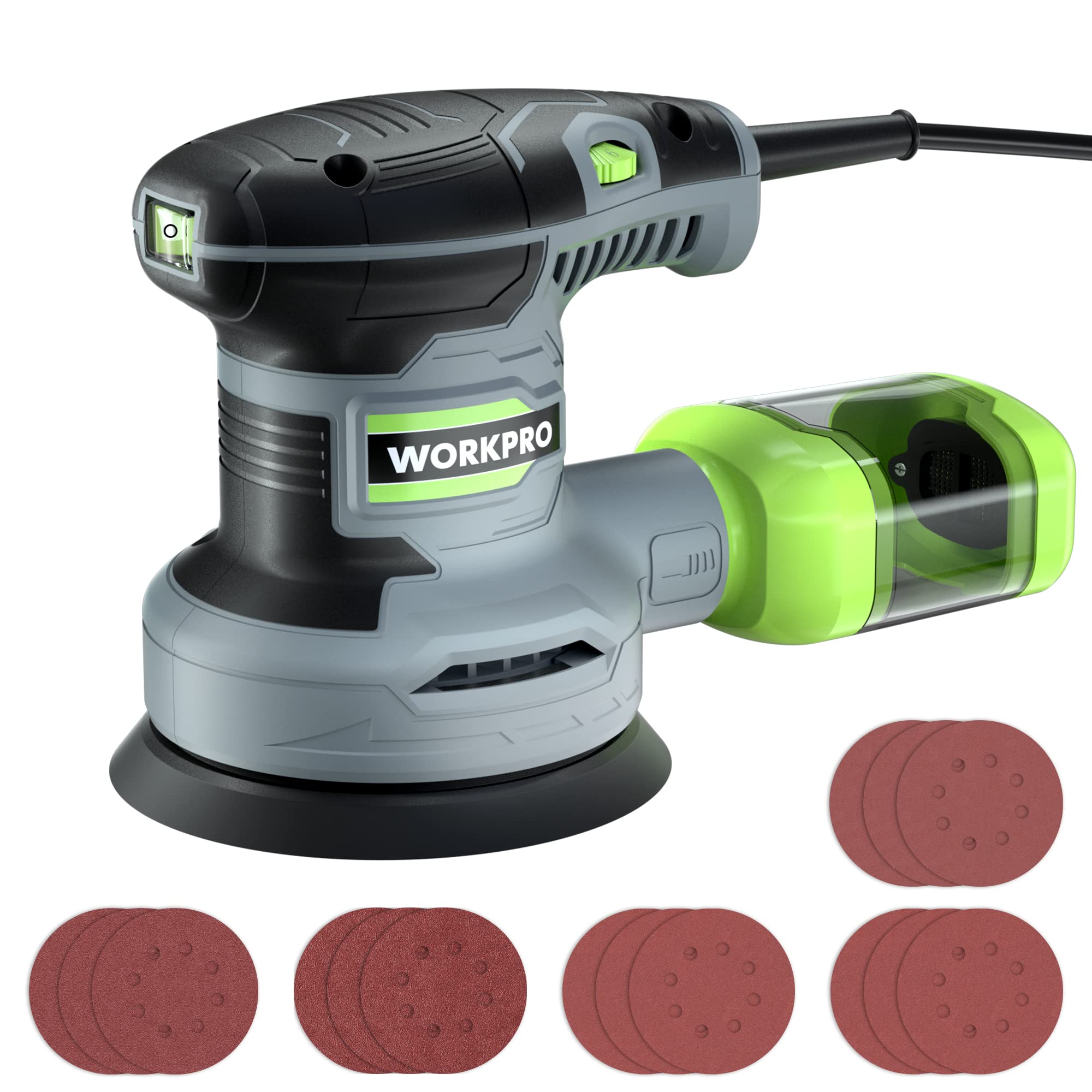WORKPRO 5-Inch random orbit sander with dust canister for cleaner sanding