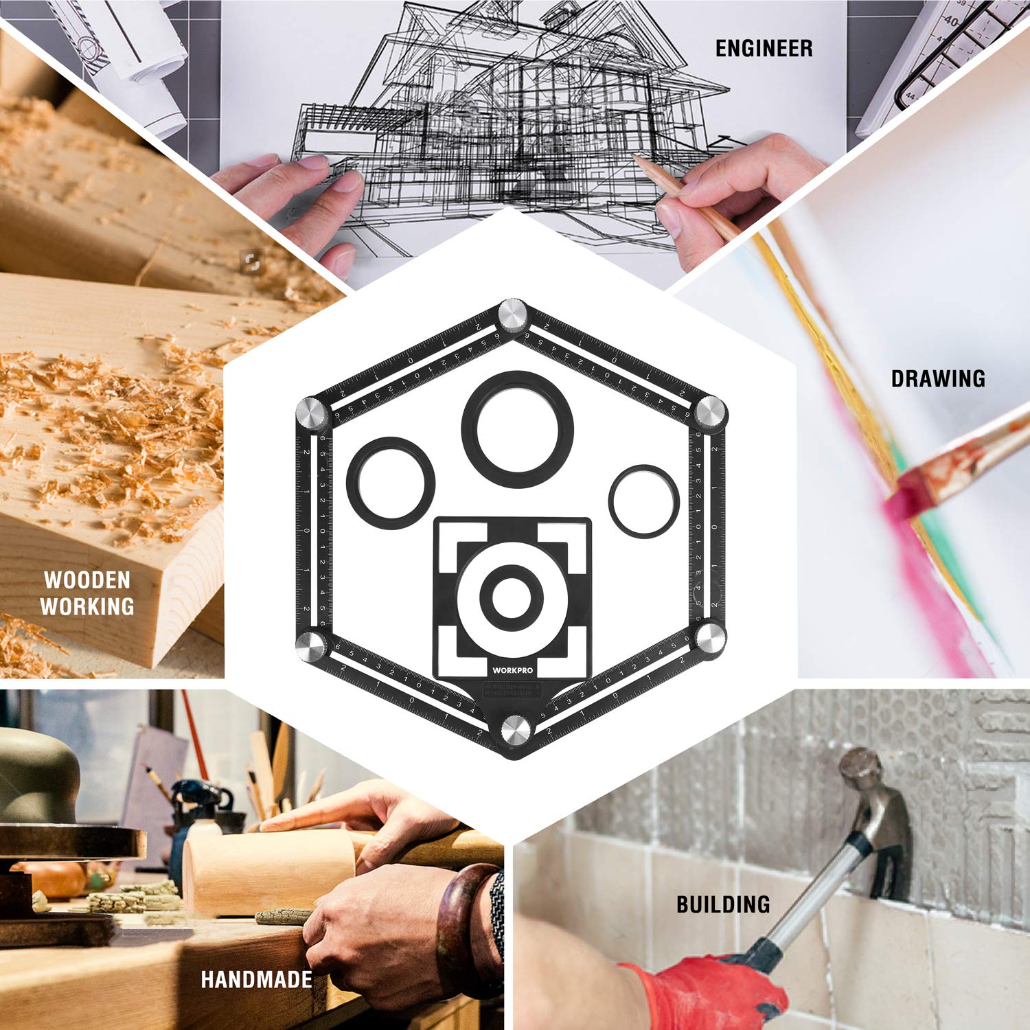 WORKPRO combo kit shown in use for quick shape copying tasks.