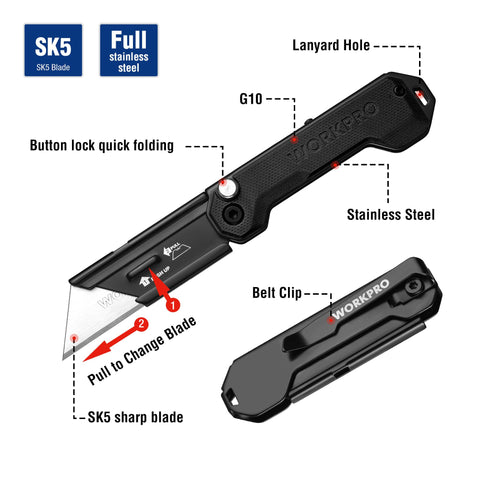 WORKPRO blade change system enabling easy blade swaps with standard blades.