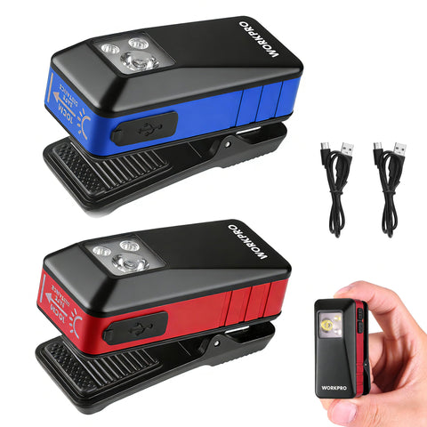 WORKPRO EDC clip light attached to a workbench for hands-free illumination