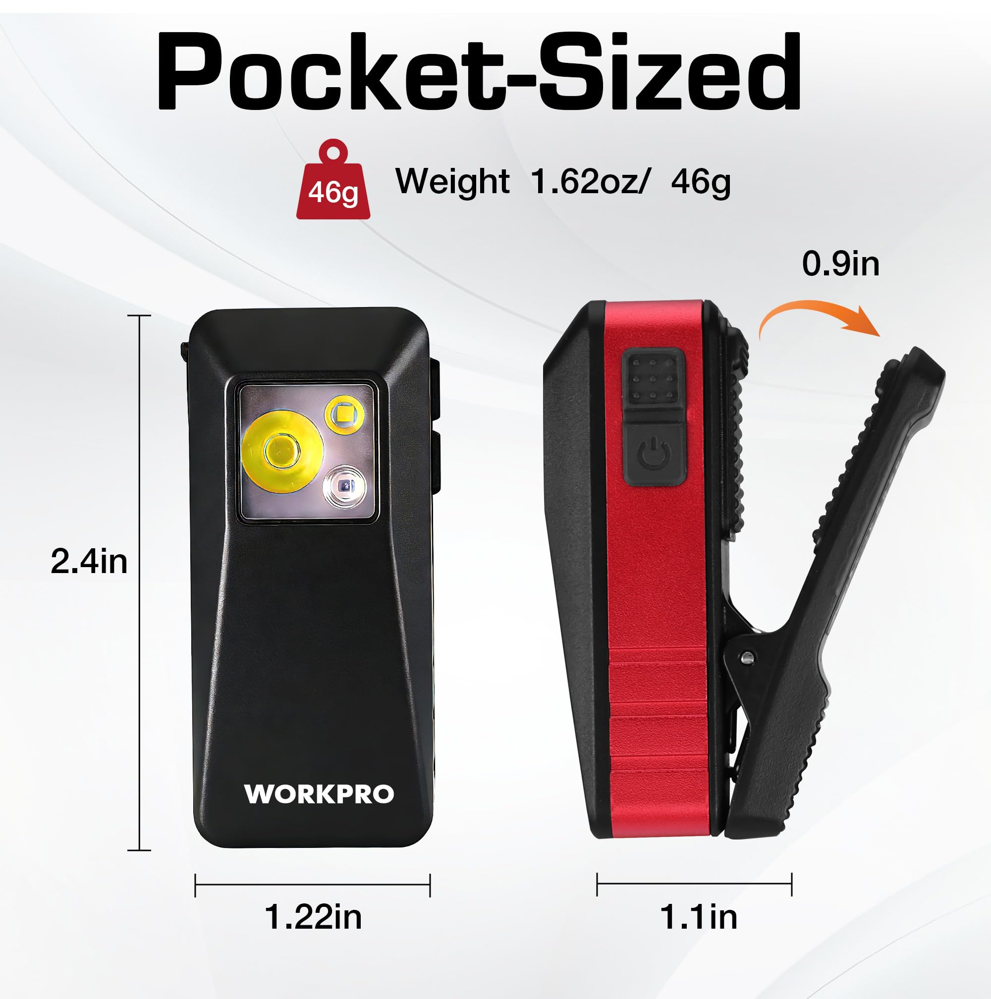 WORKPRO EDC clip light shows USB Type-C charging for fast recharges