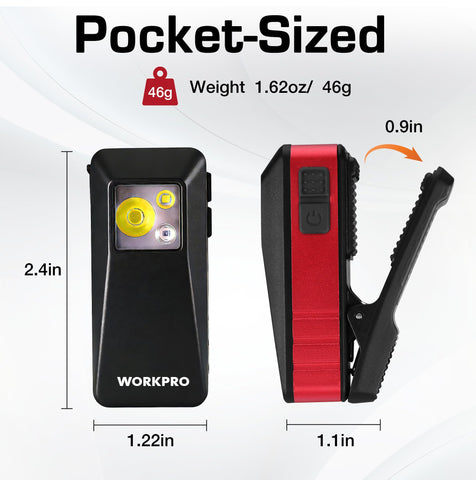 WORKPRO EDC clip light shows USB Type-C charging for fast recharges