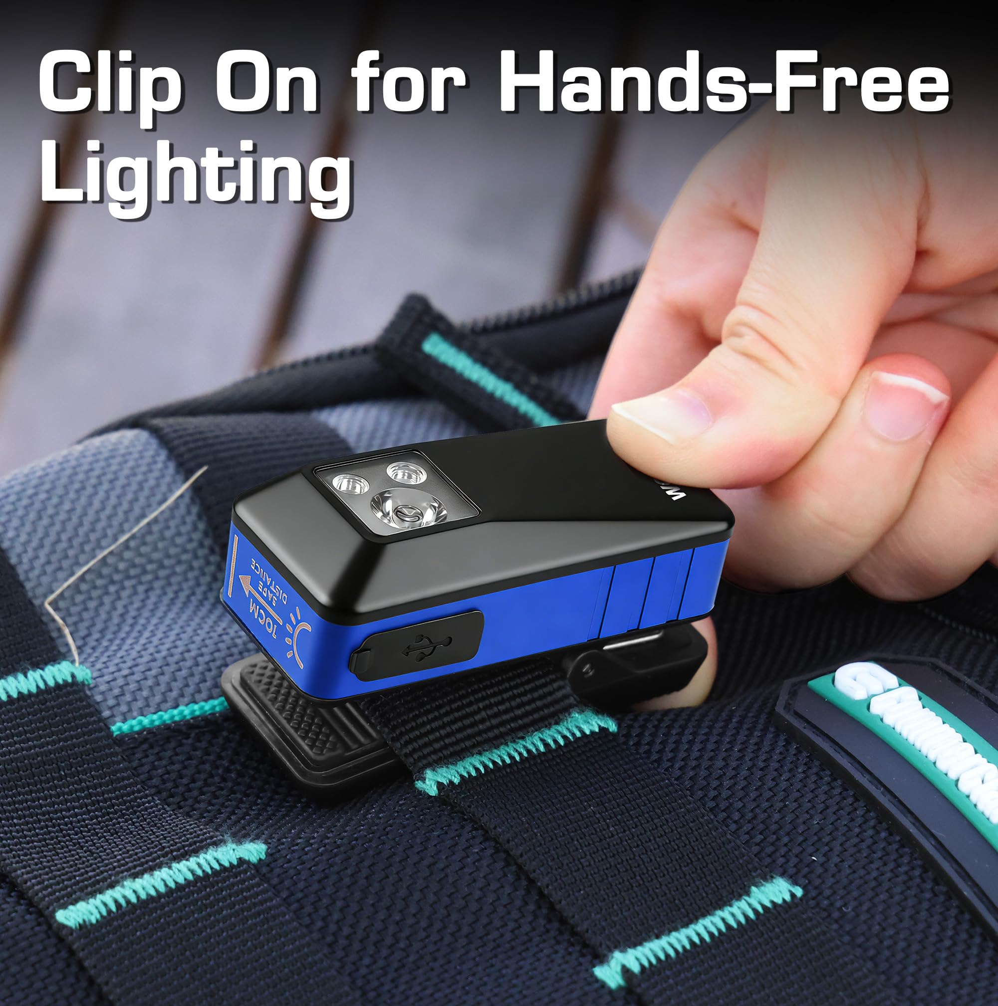 WorkPro EDC flashlight showing clip-on and pocket attachment for hands-free use
