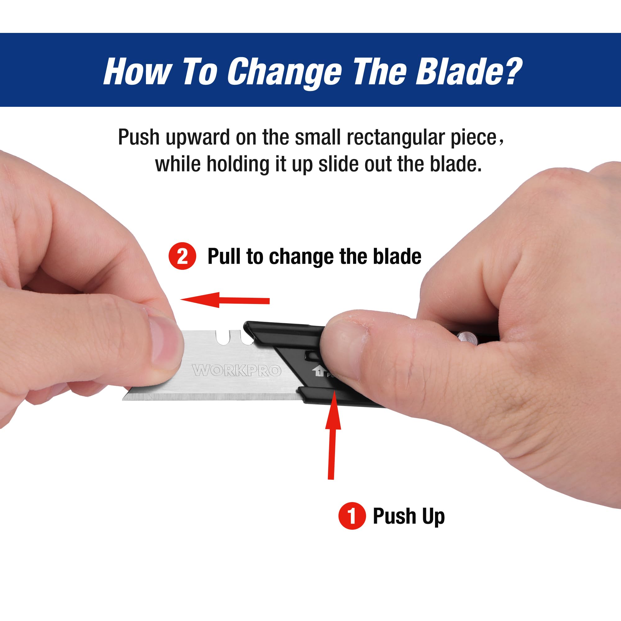 WORKPRO folded knife secured in pocket with sturdy belt clip.