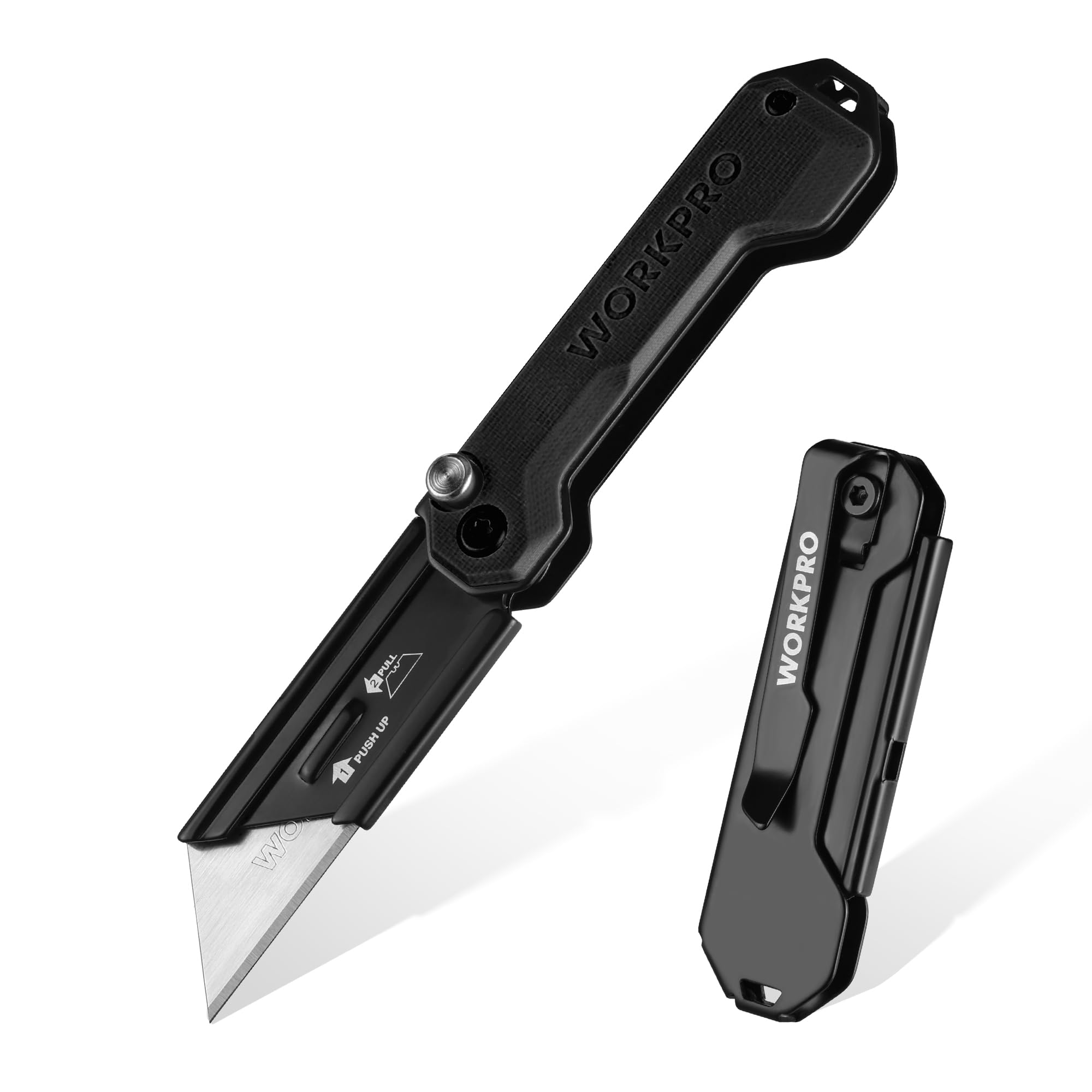 WORKPRO EDC folding knife with belt clip ready for everyday carry.