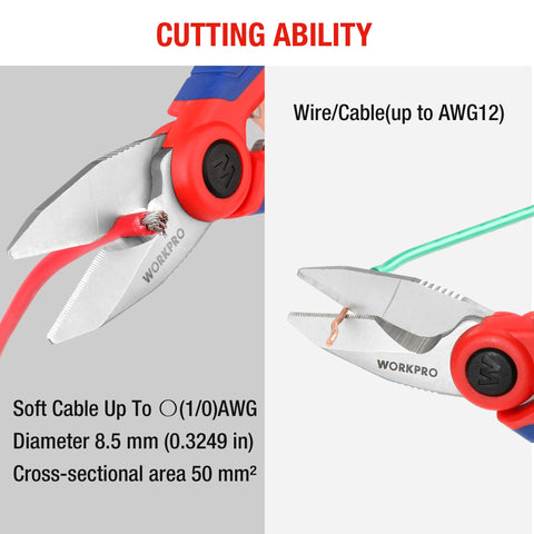 WORKPRO electricians scissors wire-stripper feature in action