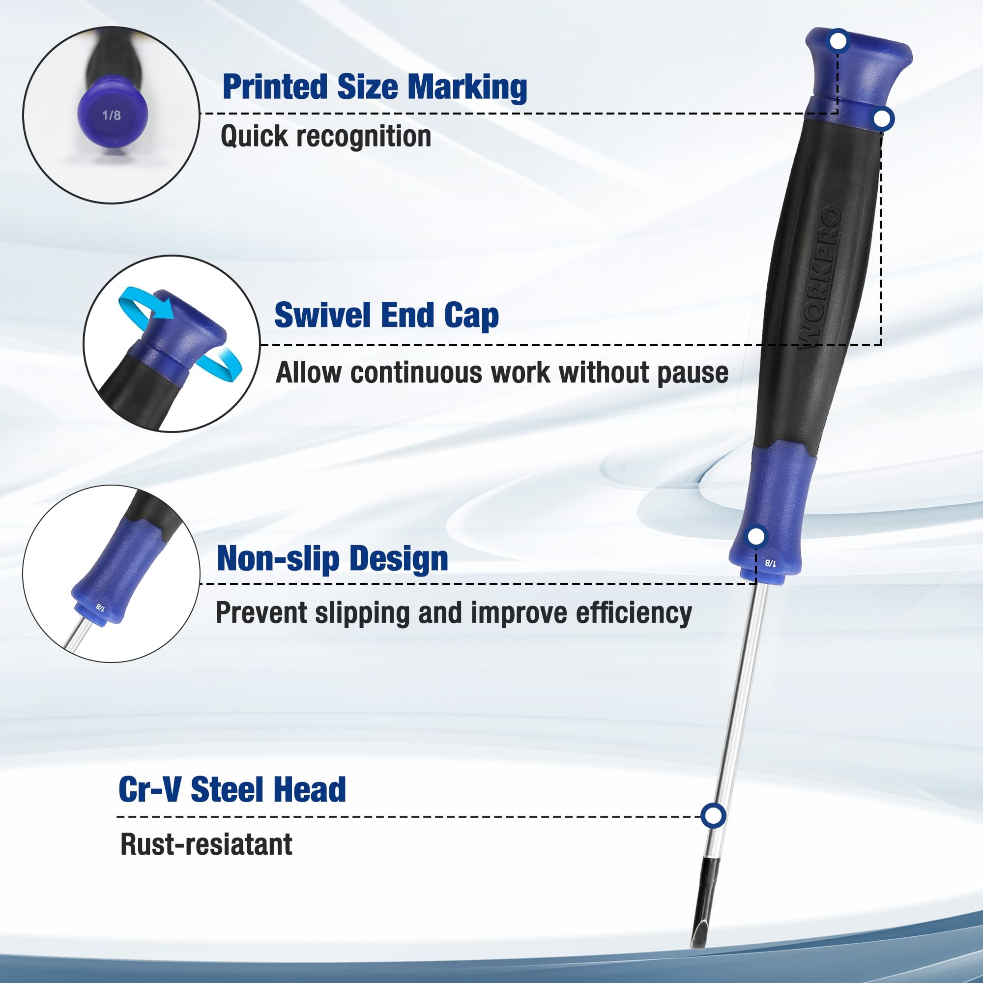 WORKPRO end-cap shows size indicators for quick tool identification.