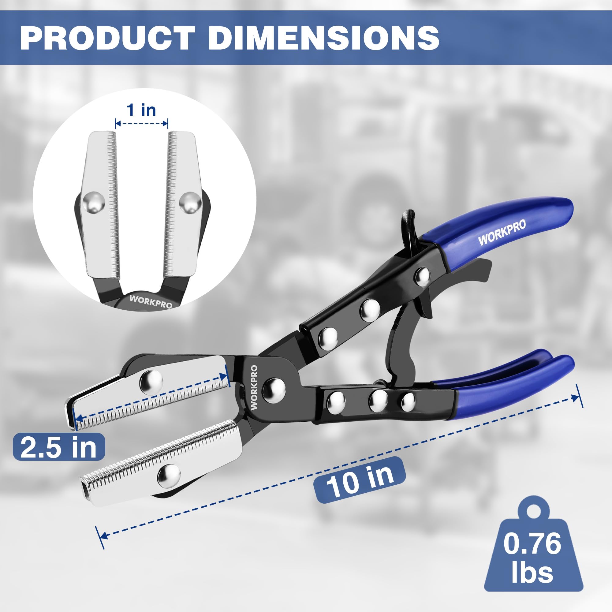WORKPRO professional grade hose pinch off pliers for automotive maintenance tasks.