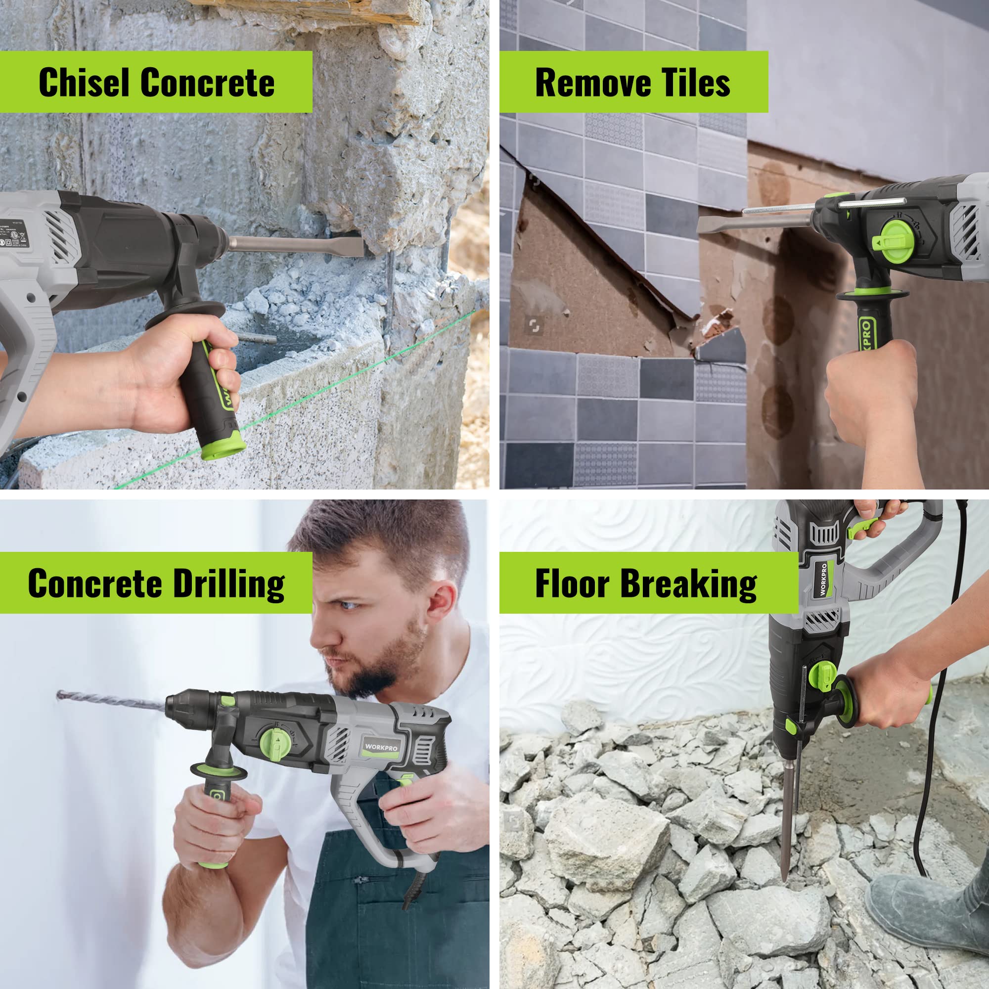 WORKPRO ergonomic lightweight design promotes comfortable use on long jobs.