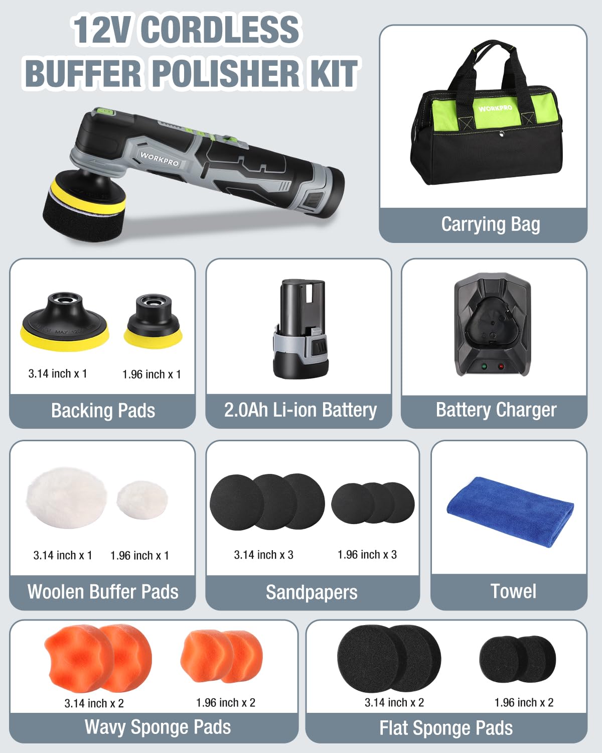 Ergonomic rubberized handle on the WORKPRO polisher for comfort