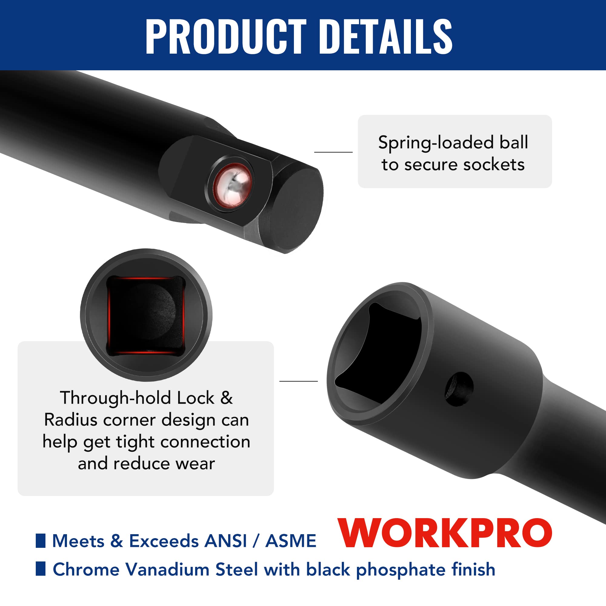 WorkPro extension bar 3/8in 3in compact reach for recessed fasteners