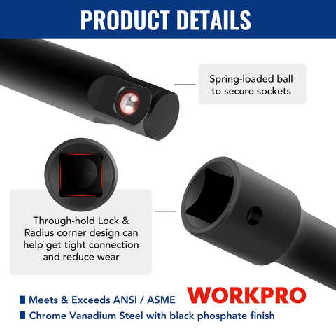 WorkPro extension bar 3/8in 3in compact reach for recessed fasteners