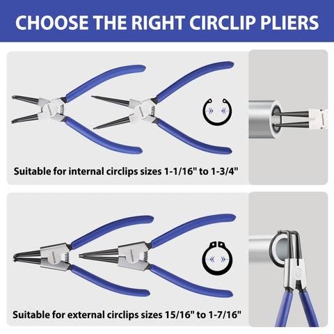 WORKPRO external 90-degree bent jaw pliers accessing restricted external rings.