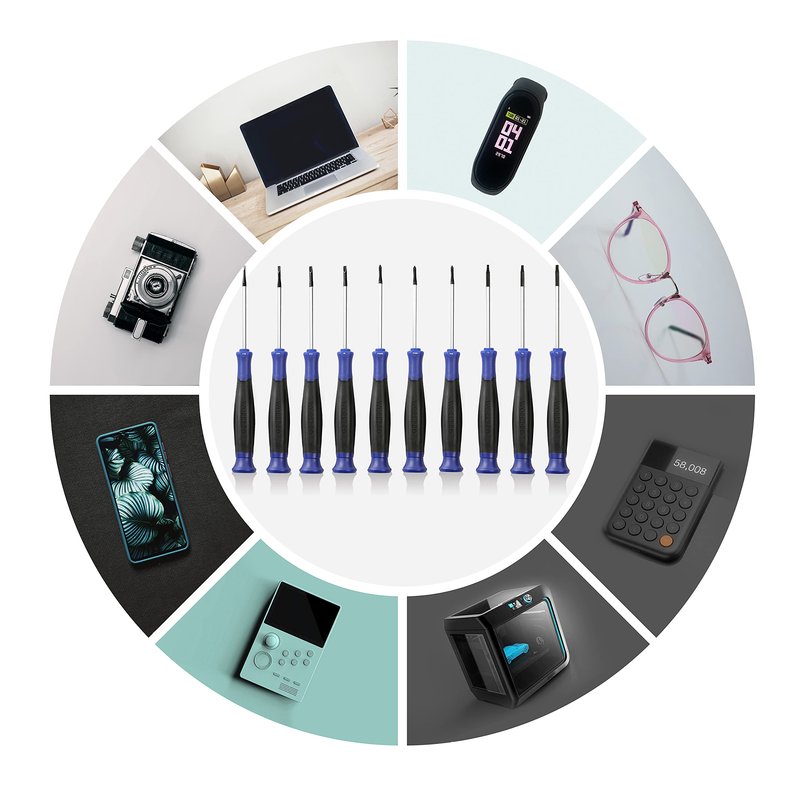 WORKPRO compact kit supports quick repairs on phones and laptops.