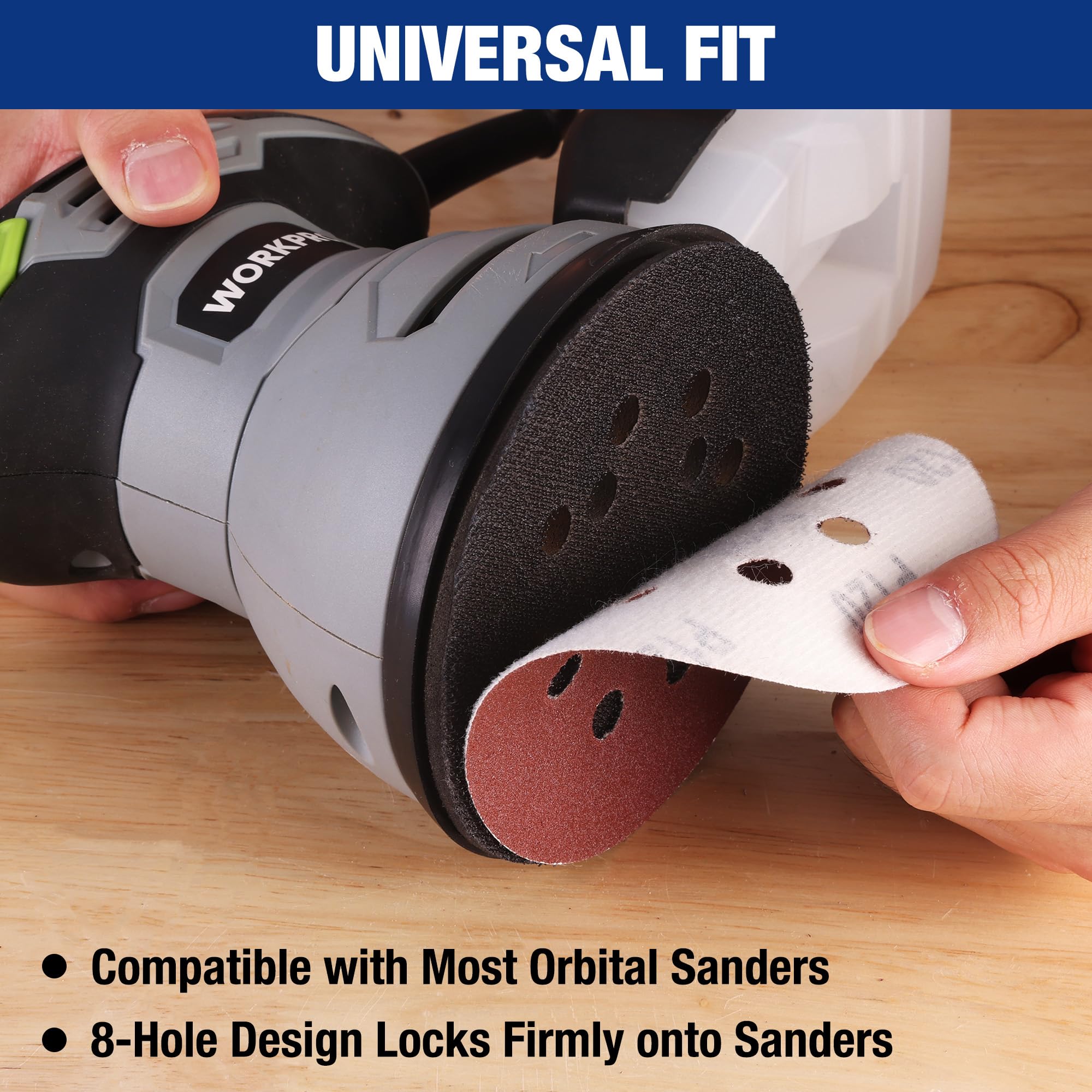 WORKPRO 11-grit range close-up showing broad sanding progression for projects.