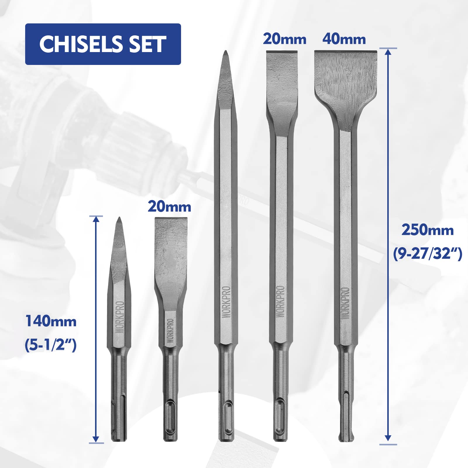 WORKPRO flat chisels set for masonry chipping precision