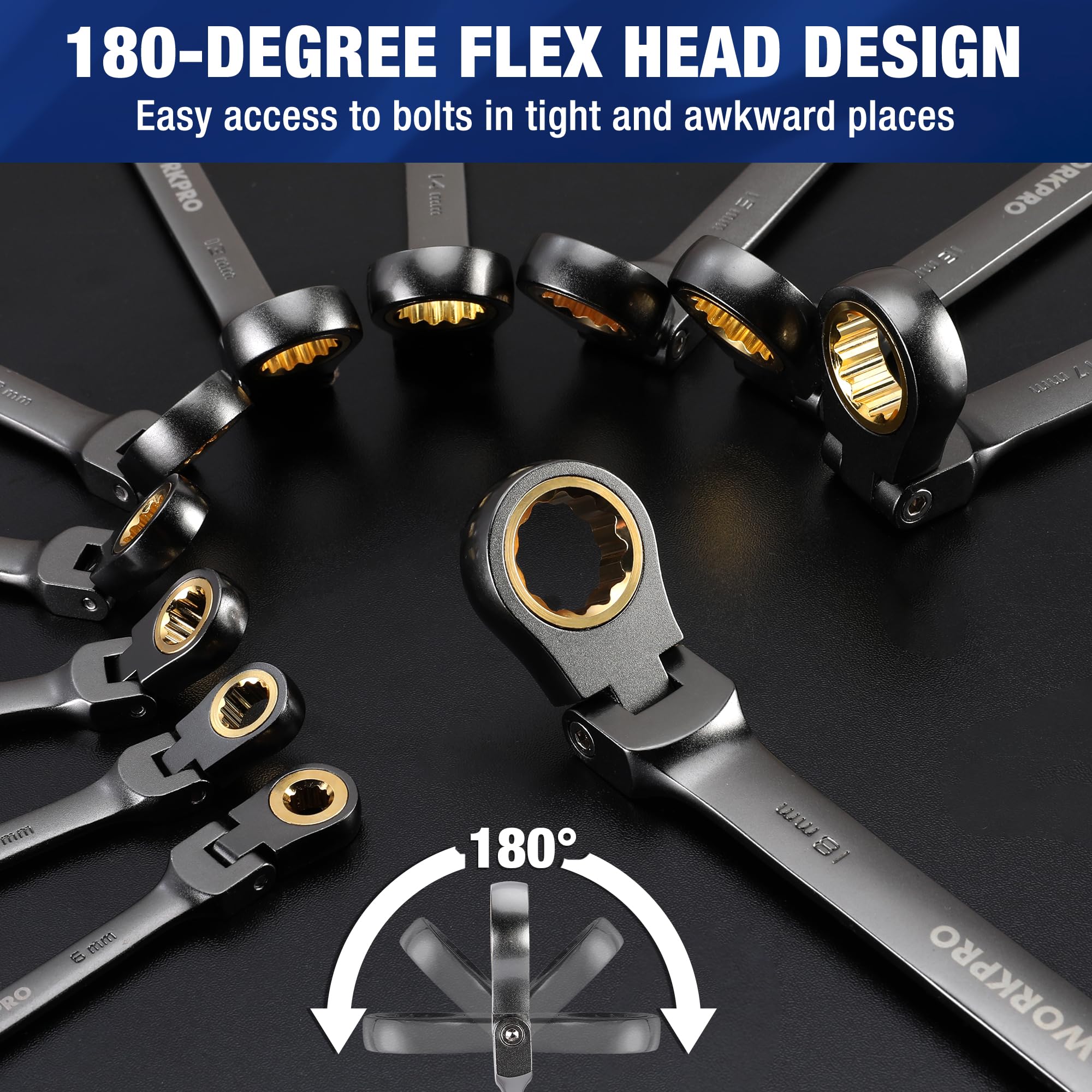 WORKPRO flex-head demonstrates 180-degree reach for tight spaces
