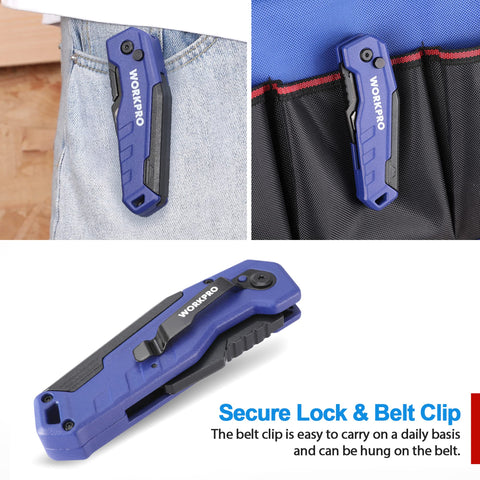 WORKPRO back clip enables easy carry on belts or bags.