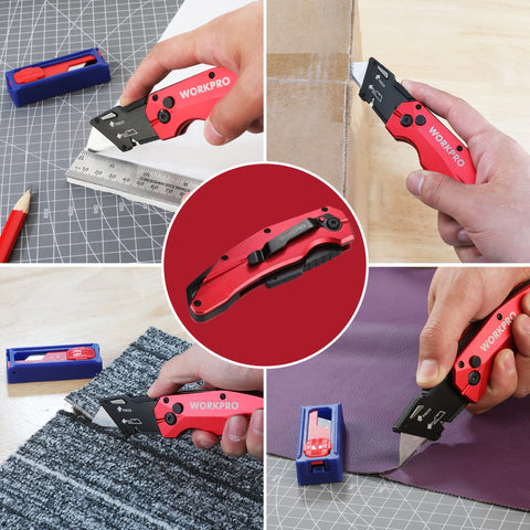 Durable WORKPRO knife handles drywall, rope, vinyl, and leather tasks