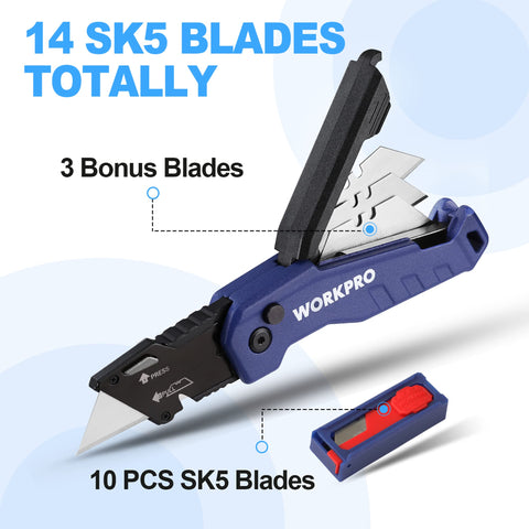 WORKPRO folded knife shows compact size for pockets and belts during on-the-go tasks.