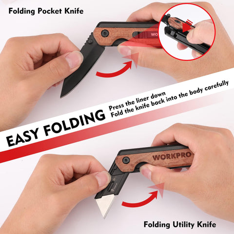 WORKPRO compact folding knife fits in pocket for everyday tasks.