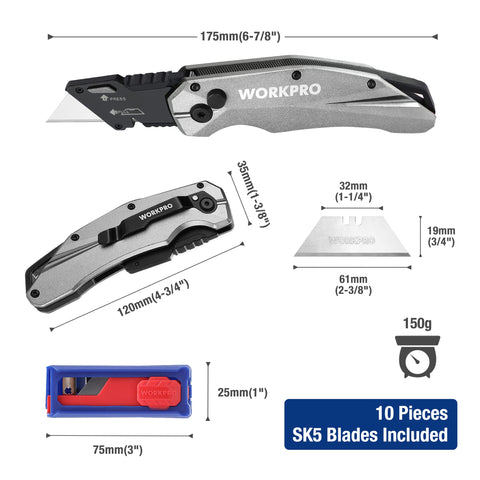 WORKPRO folding knife showing one-hand open Axis lock for quick use.