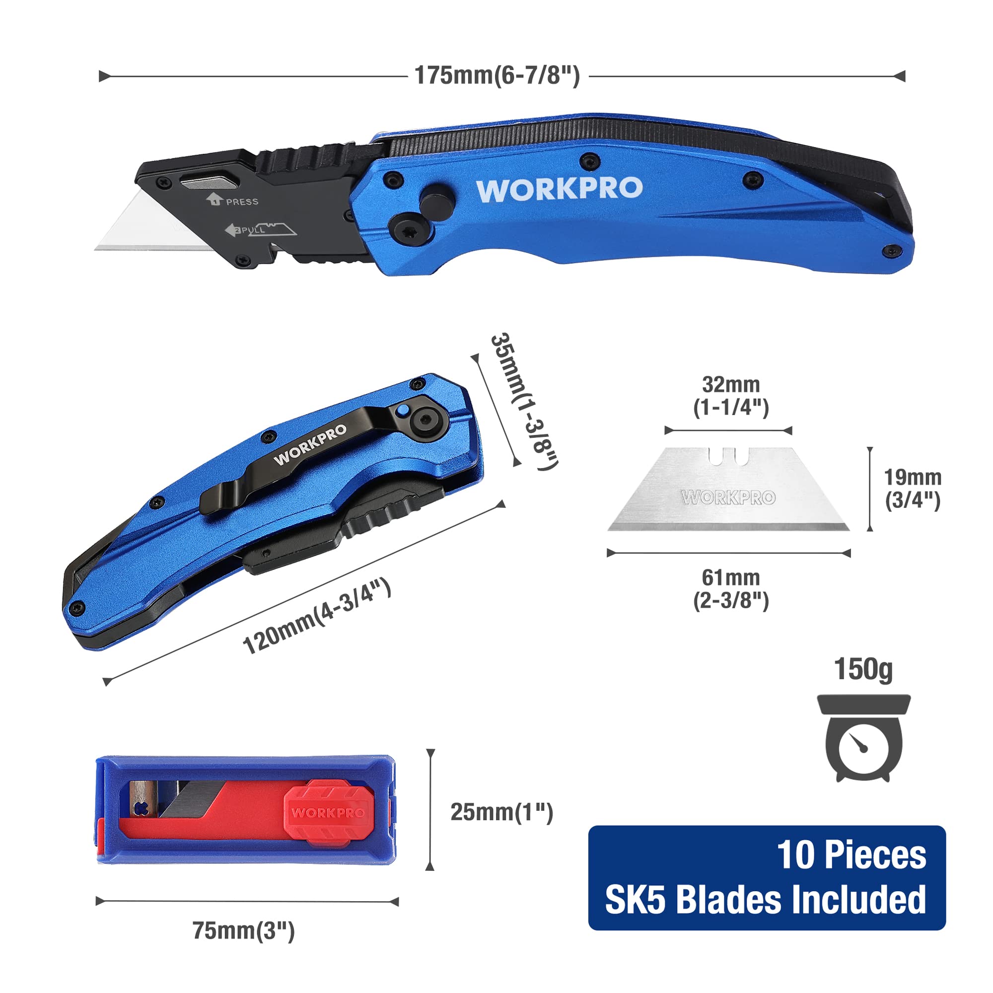 WORKPRO knife shown for one-hand opening for quick access