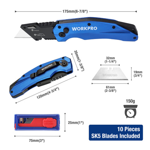 WORKPRO knife shown for one-hand opening for quick access