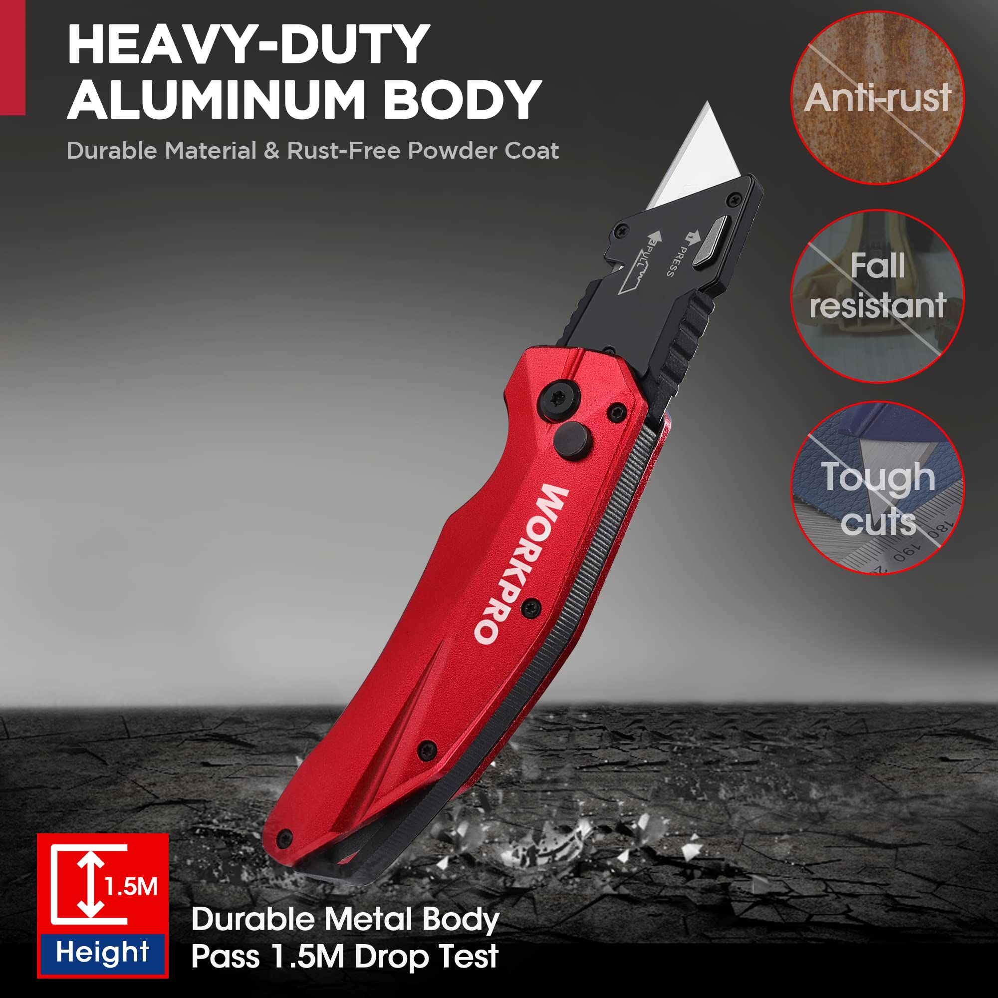 Integrated blade-change feature on WORKPRO folding knife for fast replacements